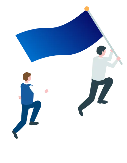 旗を掲げる人々